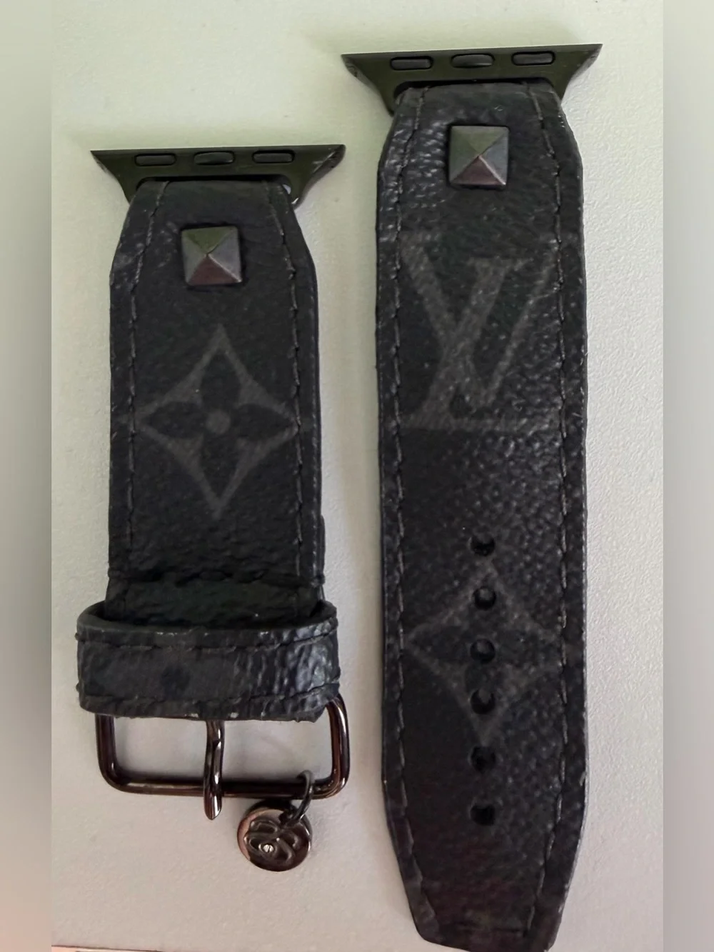 Upcycled Black LV Eclipse Skinny Spark*l band for Apple Watch, size 2